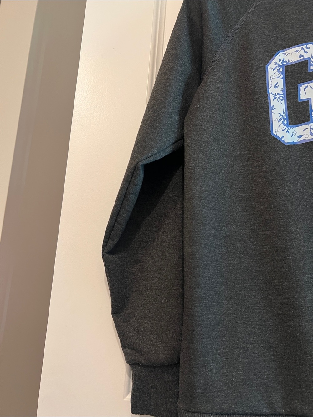 Beginning Boutique Dark Charcoal Sweatshirt with White and Blue GIGI Lettering - Picture 7 of 16